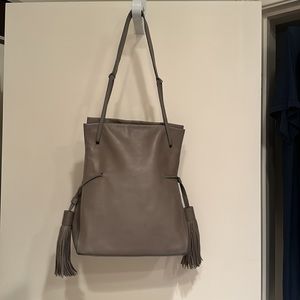 All Saints Grey Leather Purse with Tassels